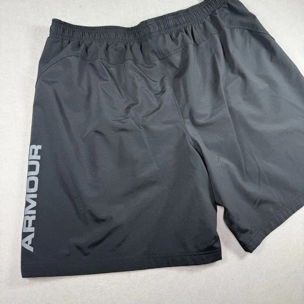 Under Armour Men's Athletic Shorts Black/Gray Size XXL Drawstring Elastic Waist
